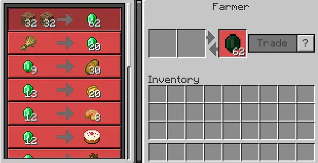 Villager trade menu with OP item offers