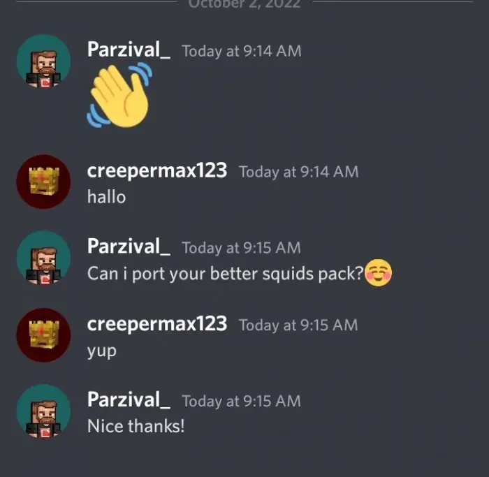 Discord chat about porting a squid texture pack