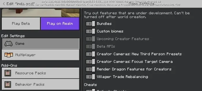 Experimental gameplay options menu shown.