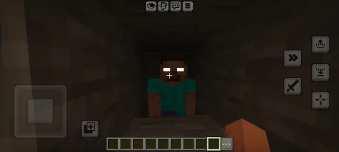 Character with glowing eyes in a dark tunnel