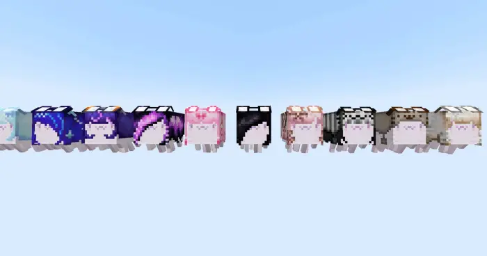 Row of kawaii pastel ghasts with cute faces