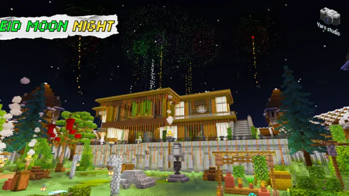 Eid celebration with fireworks and lights