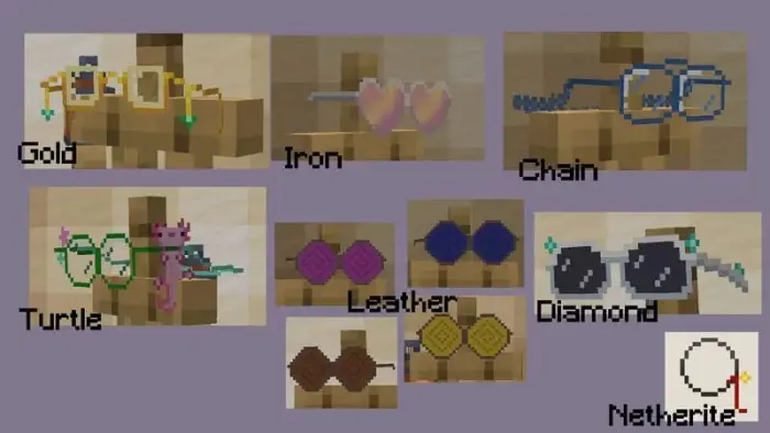 Gold, iron, and turtle glasses designs
