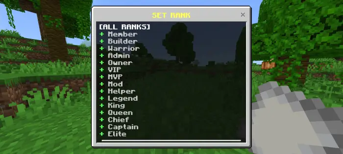Rank selection menu with custom titles
