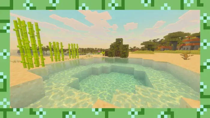 Small oasis pond with reeds in a sandy biome