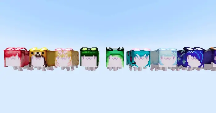 Cute pastel ghasts in colorful harnesses