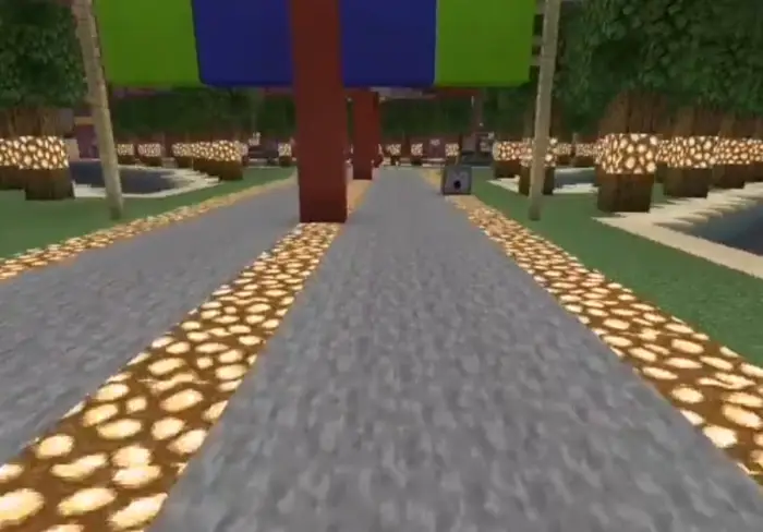 Pathway lined with glowing blocks and trees