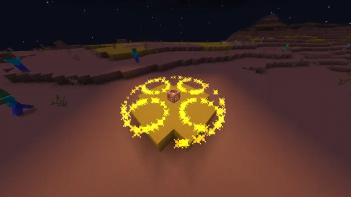 Golden glowing circle with symbols at night
