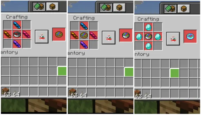 1. Crafting recipe for structure compass 2. Crafting recipe for biome compass 3. Upgraded compass crafting recipe