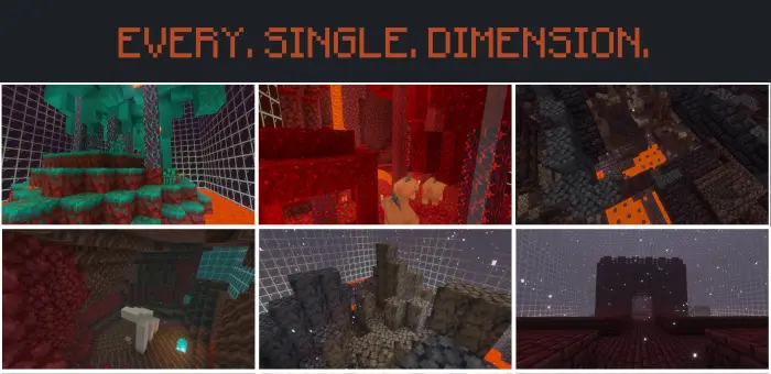 1. Floating islands with warped trees 2. Crimson forest islands above lava 3. Shattered basalt islands and lava 4. Nether ter