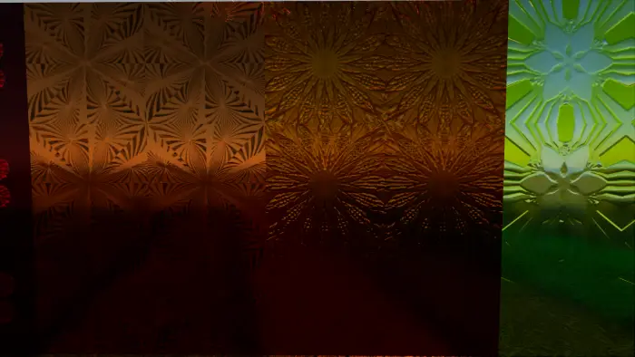 Embossed geometric glass blocks, RTX lighting