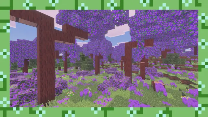 Purple forest biome with vibrant foliage