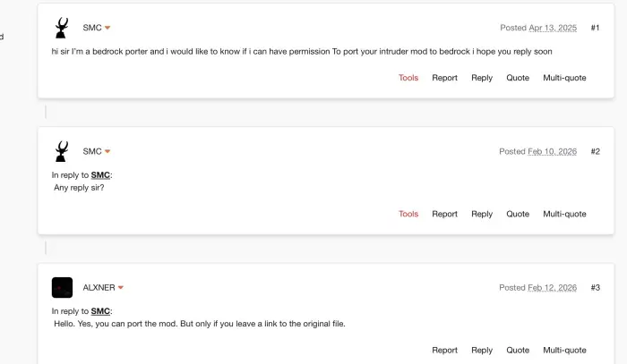 ALT text User requests mod port permission in forum.
