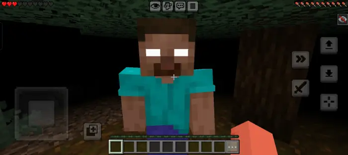 Scary figure with glowing white eyes at night