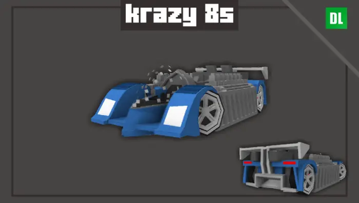 Voxel blue Hot Wheels race car, front and back