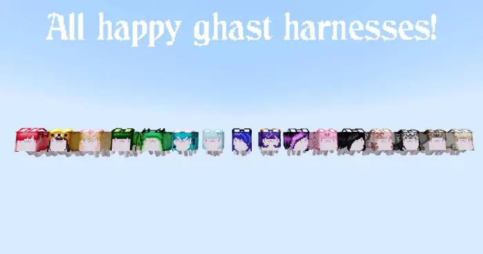 Cute pastel ghasts with themed harnesses