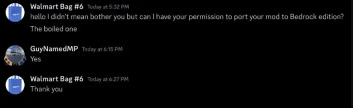 Chat approving porting of a mod to Bedrock