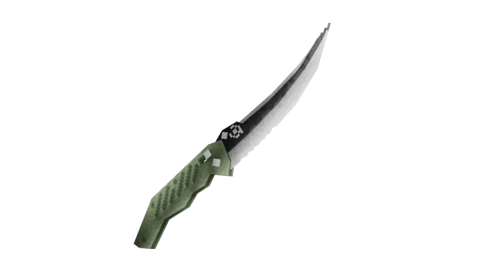 Curved green-handled combat knife