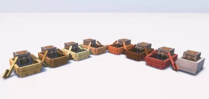 Colored boats with andesite chests inside