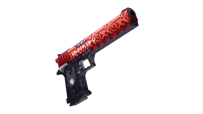 Pixel-style red and black handgun model