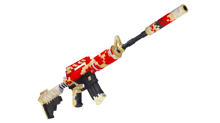 3D pixel-style sniper rifle with red skin
