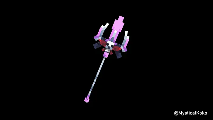 Pixelated spear with purple and pink accents