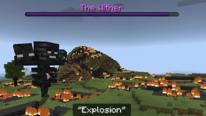 Wither boss causing fiery destruction