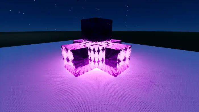 Glowing purple crystal blocks at night
