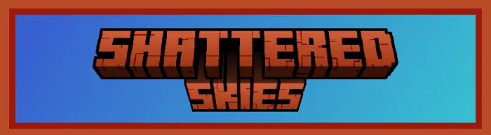ALT text Blocky Shattered Skies logo on blue
