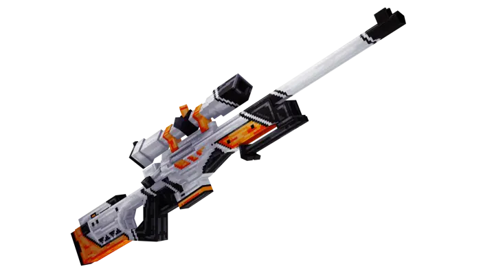 Futuristic 3D sniper rifle with orange accents