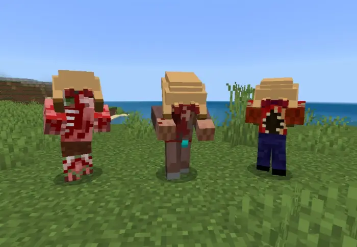 Three headcrab-infected zombies on grass