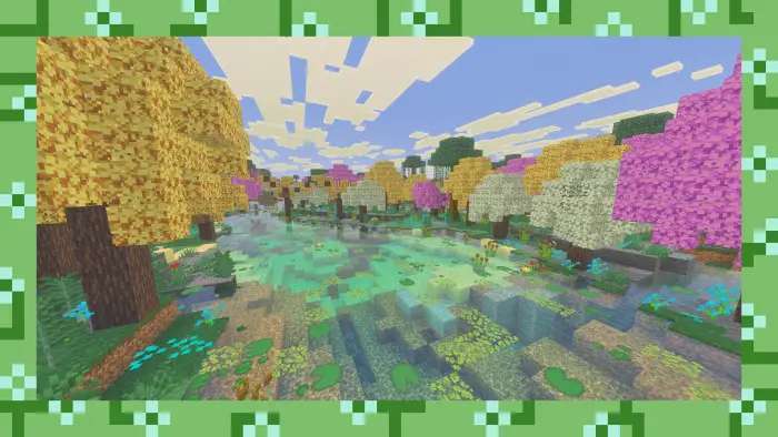 Colorful new biomes with vibrant trees and water