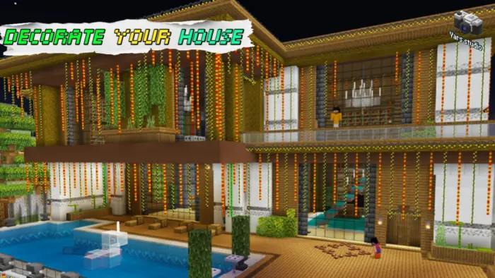 Festive house decorated with hanging lights