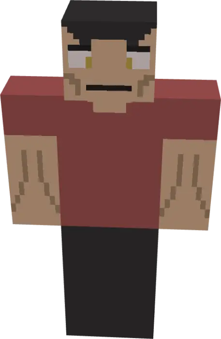 Blocky character with red shirt and stern face