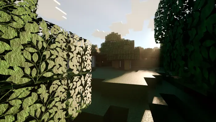 Realistic sunlight on leafy textured blocks