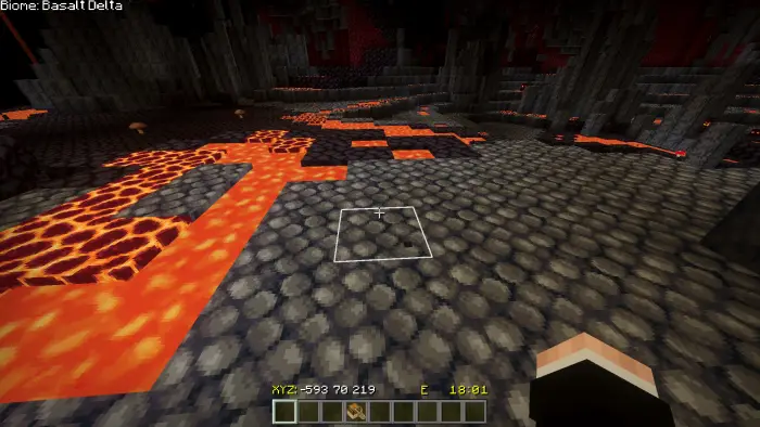 Lava rivers and basalt terrain with HUD info