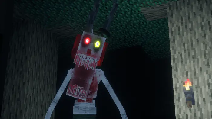 Distorted clown mob with glowing eyes