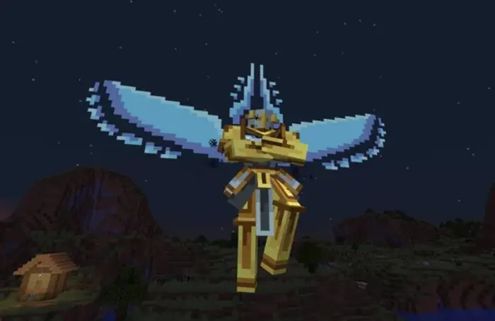 Golden angelic boss with large blue wings