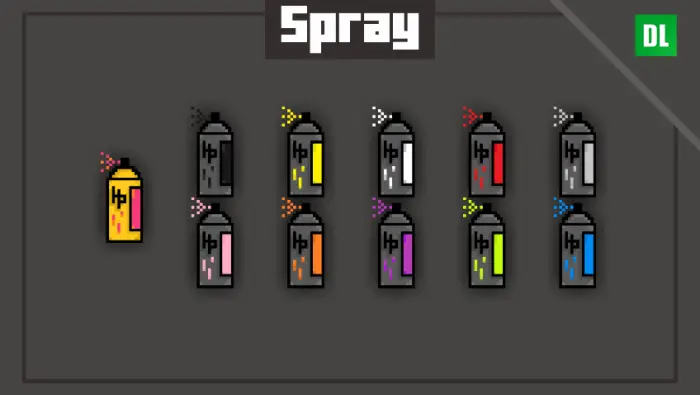 Pixel art spray paint cans in various colors