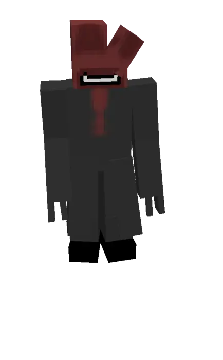 Blocky dark figure with red, creepy face