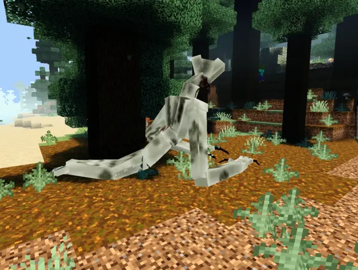 Creeping white polar bear monster in forest