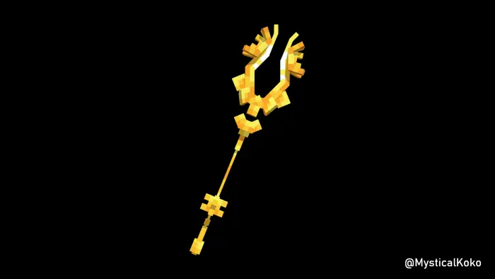 Golden pixelated spear with ornate head