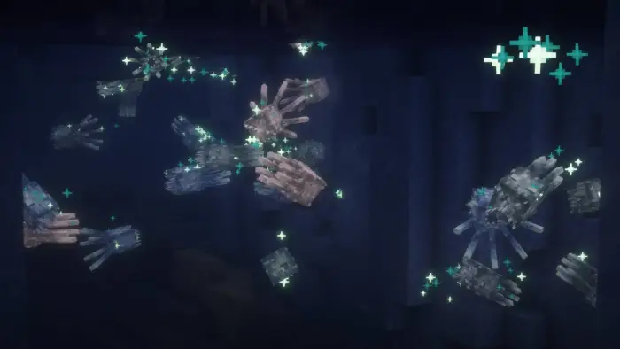 Multiple glowing squids with unique textures