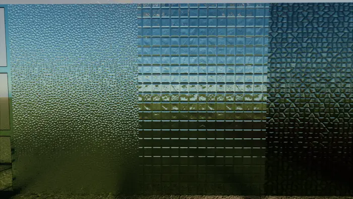 Textured glass panels with realistic lighting