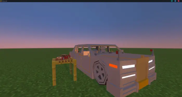 Blocky Rolls Royce car with table outdoors