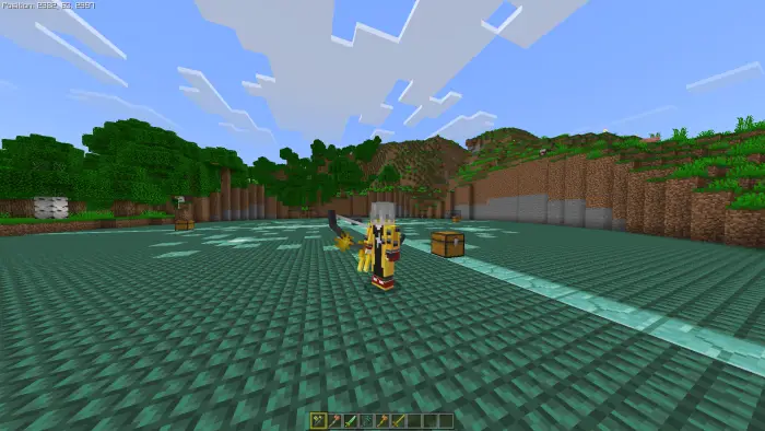 Player with custom armor and sword outdoors