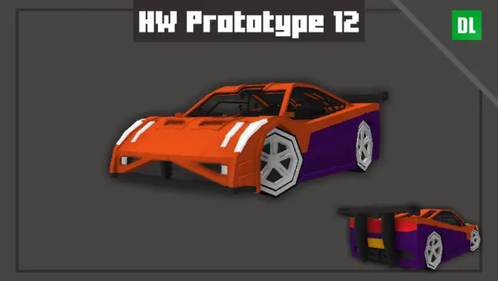 Orange and purple toy race car model.