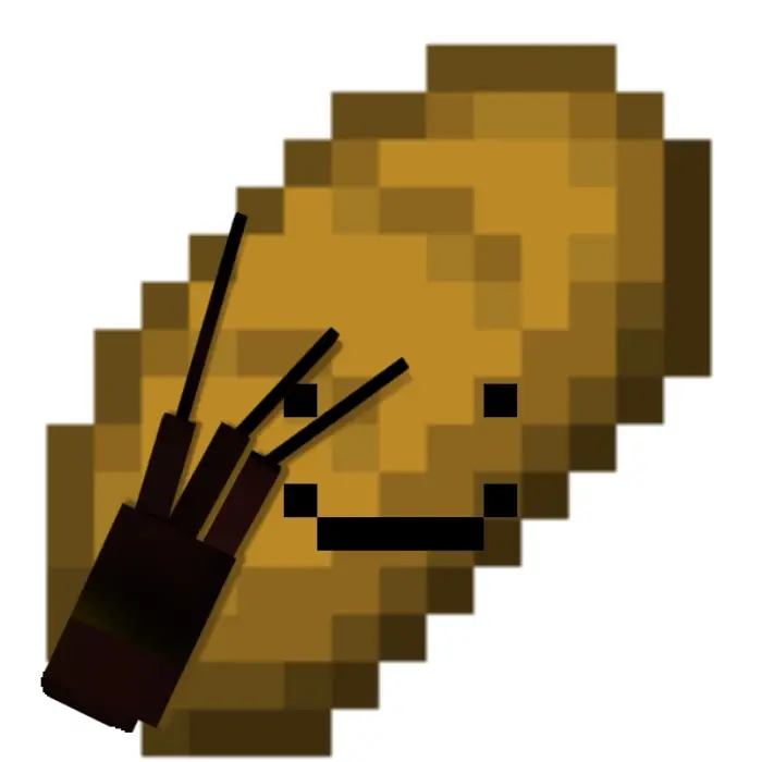 Pixel bread creature with face and legs.