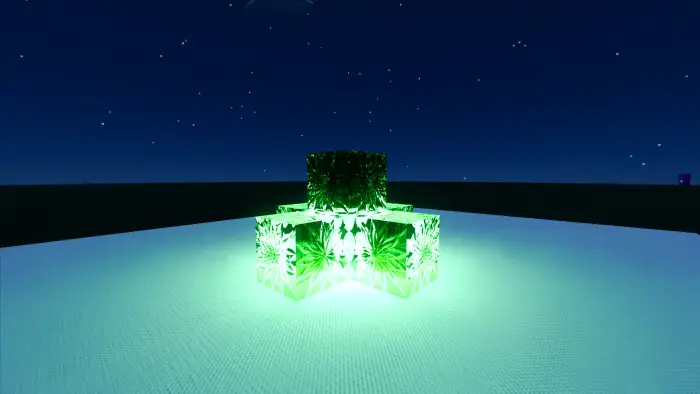 Glowing green crystal blocks on white platform