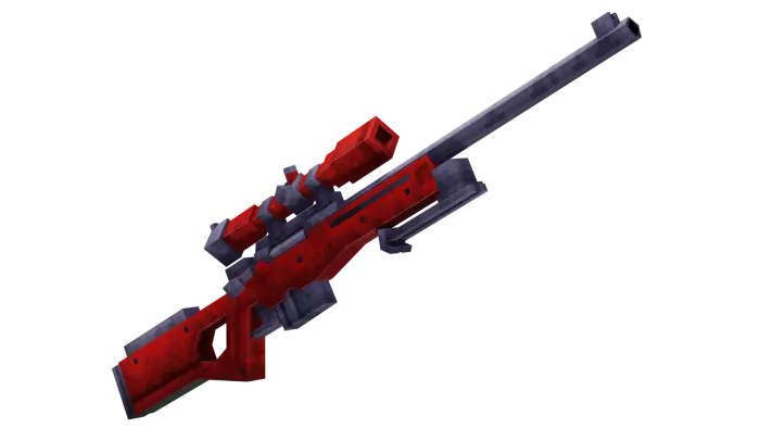 Blocky red and gray sniper rifle model